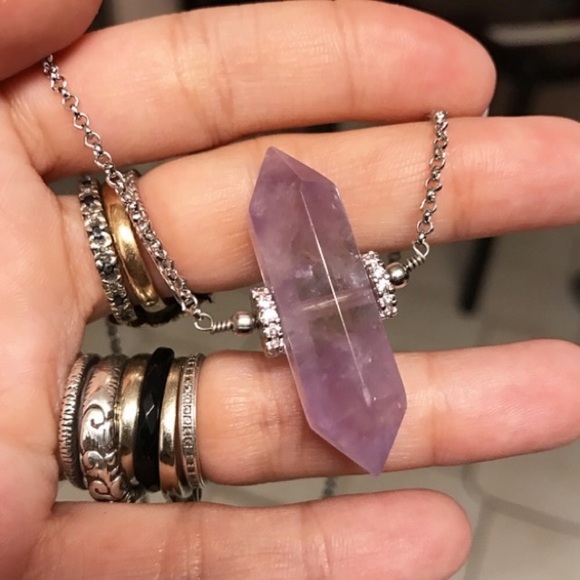 Double layer amethyst & crystal quartz necklace - Picture 8 of 8